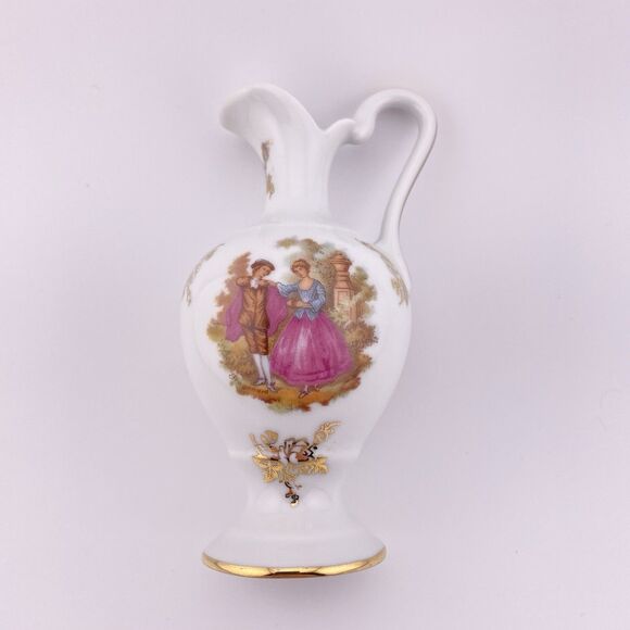 Limoges porcelain ewer,  small pitcher or vase Courting Couple - Picture 1 of 10